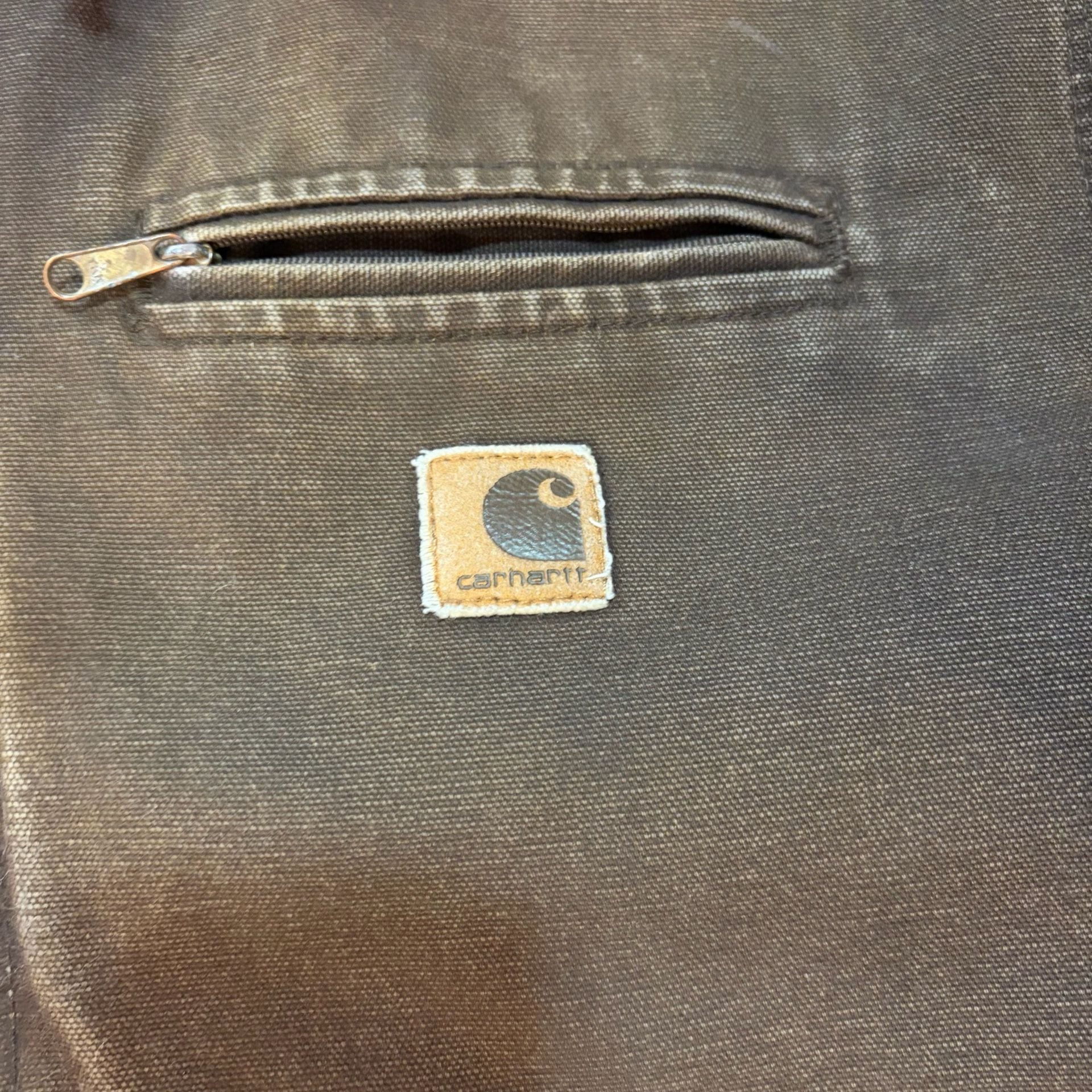 Vintage Carhartt Hooded Jacket XXL RARE BROWN Distressed Workwear Zip Up Mens 3