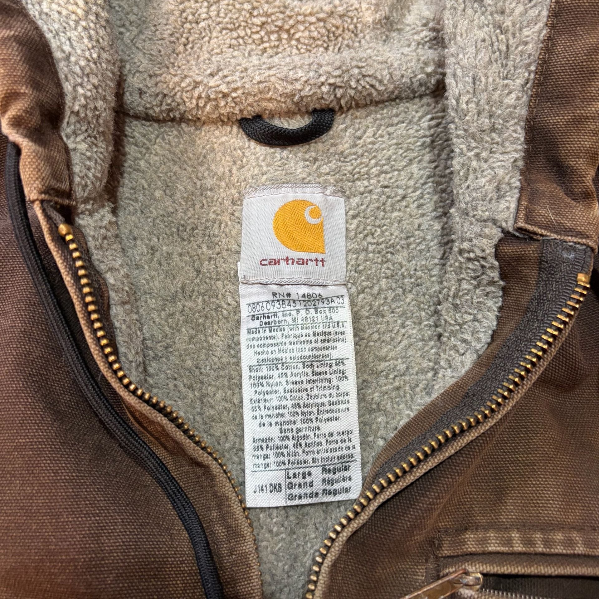 Vintage Carhartt Hooded Jacket XXL RARE BROWN Distressed Workwear Zip Up Mens 4