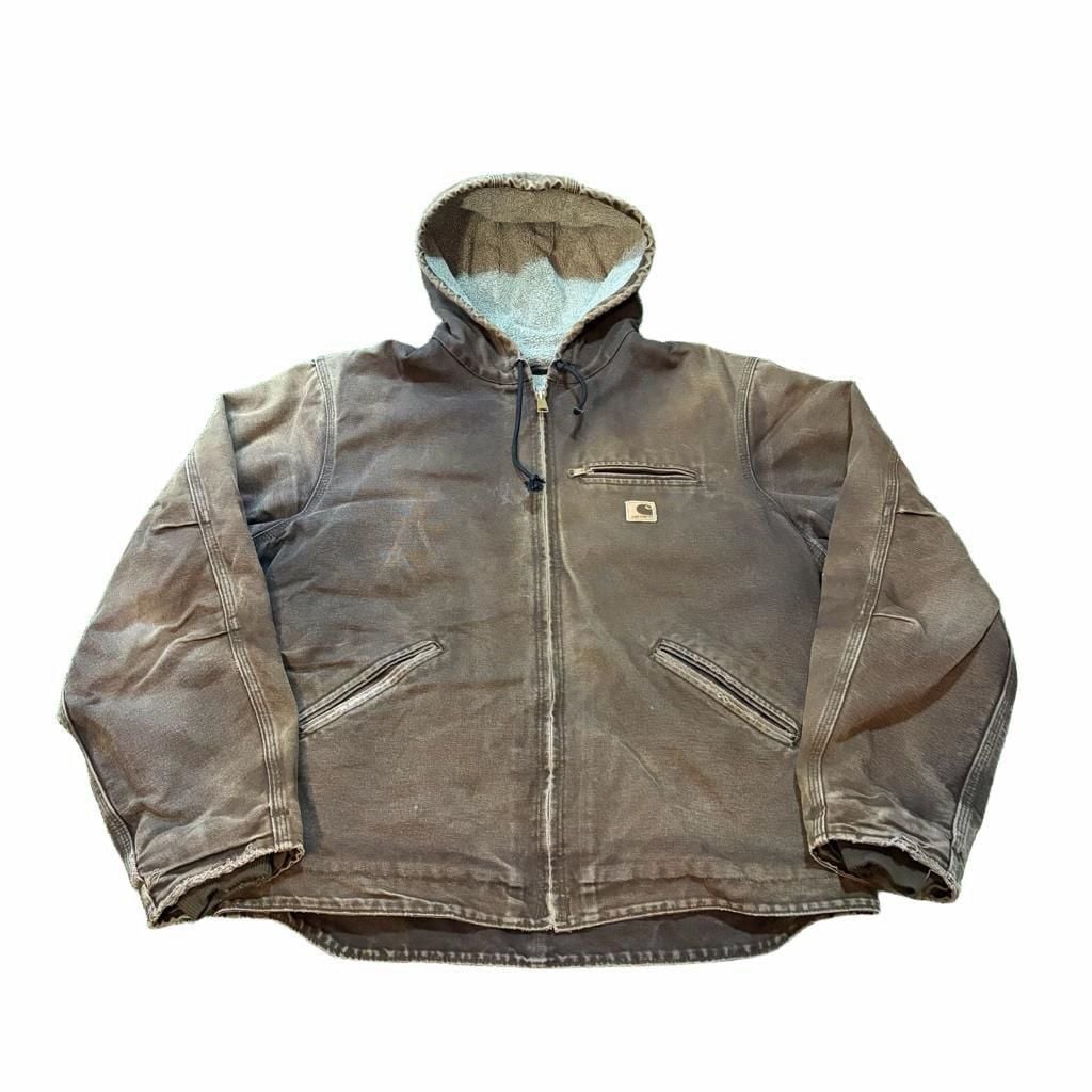 Vintage Carhartt Hooded Jacket XXL RARE BROWN Distressed Workwear Zip Up Mens 2