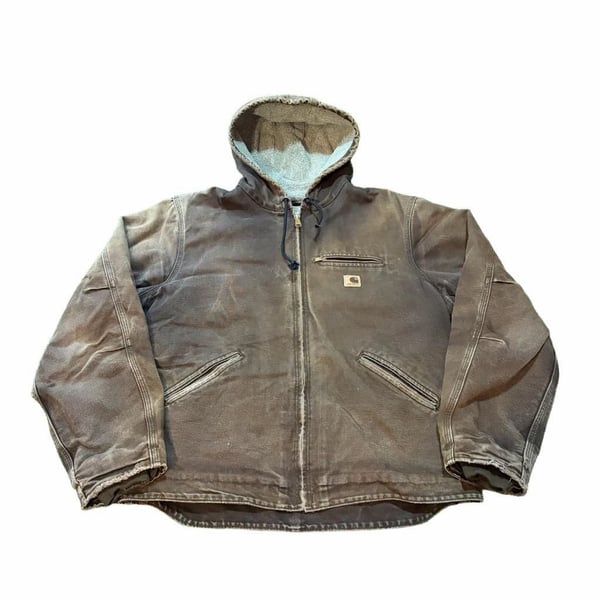 Vintage Carhartt Hooded Jacket XXL RARE BROWN Distressed Workwear Zip Up Mens