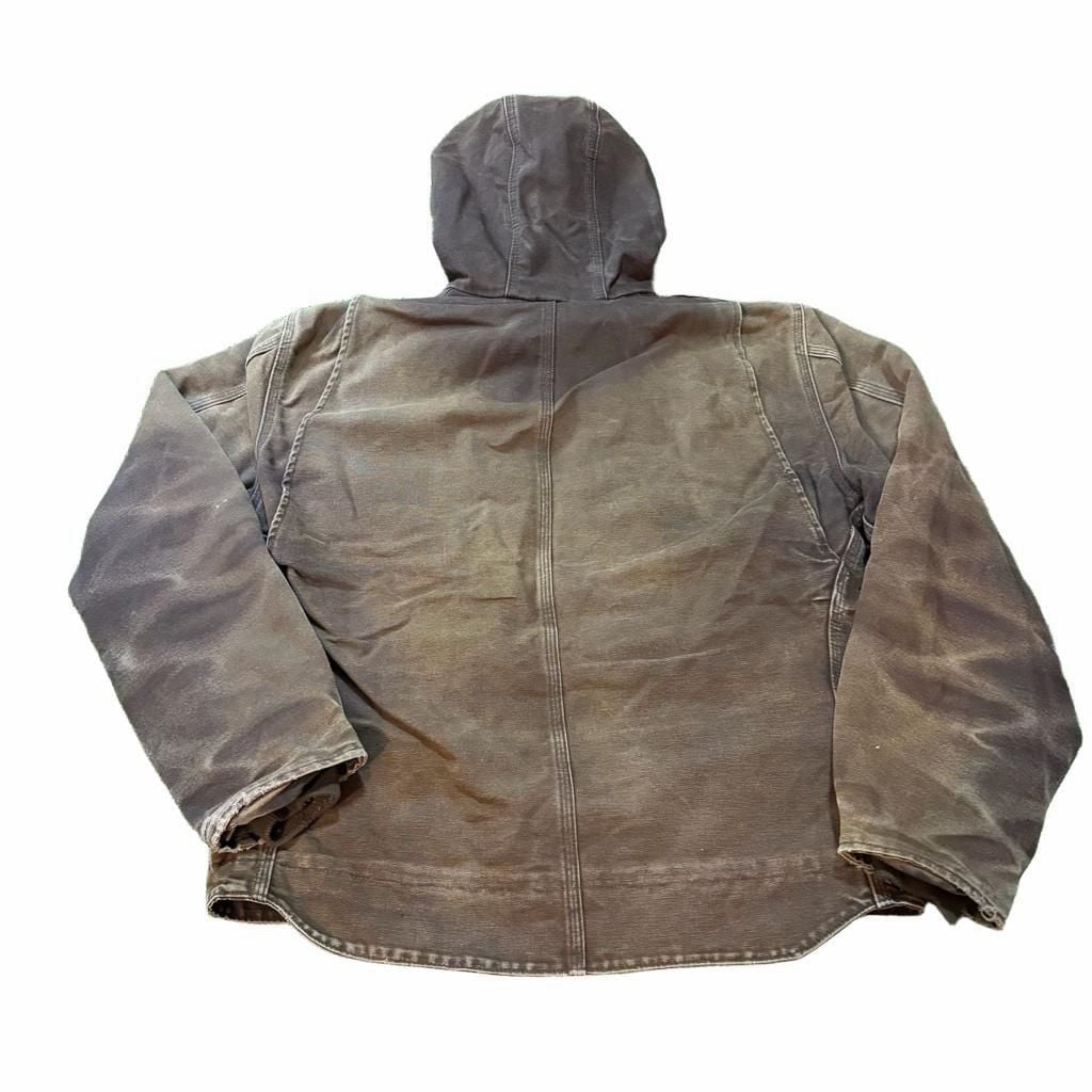 Vintage Carhartt Hooded Jacket XXL RARE BROWN Distressed Workwear Zip Up Mens 5