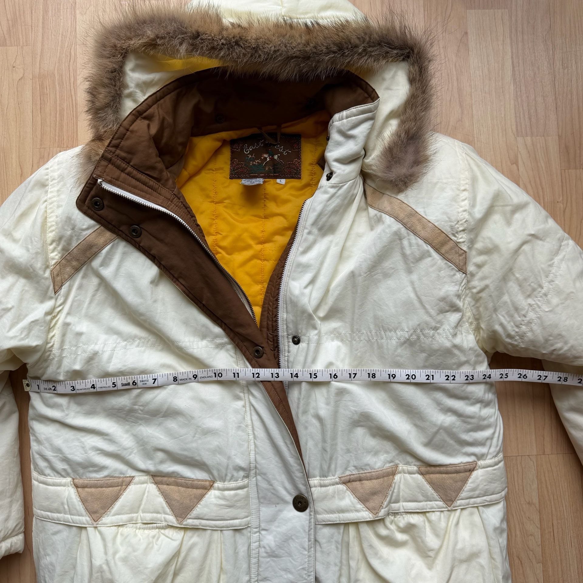 Vintage East West 80s Padded Hooded Winter Jacket with Coyote Fur Trim 16