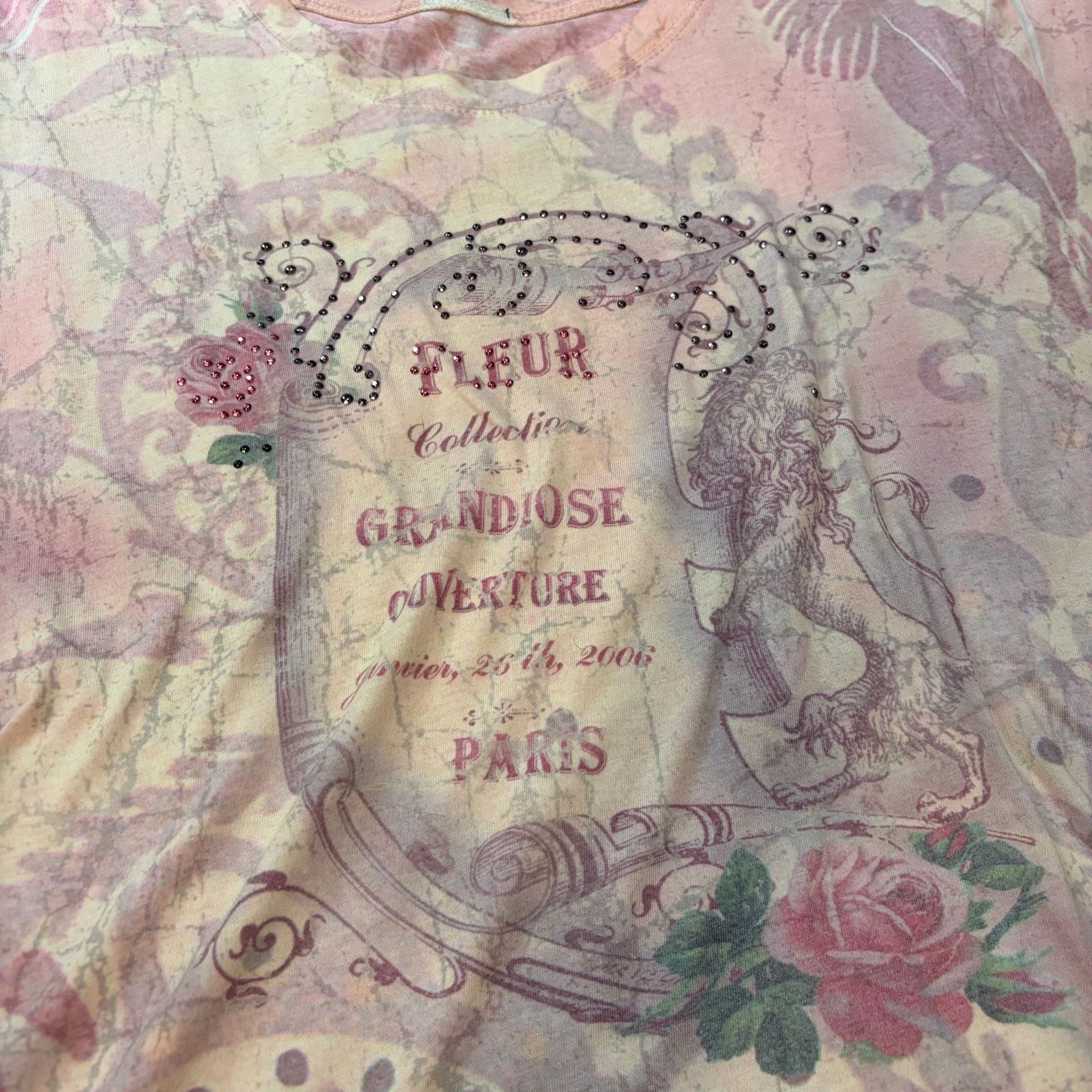Vintage Fleur Collection Grandiose Overture Paris Pink Embellished Graphic T-Shirt 3