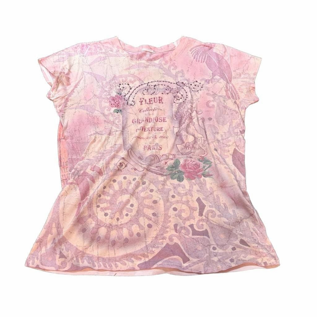 Vintage Fleur Collection Grandiose Overture Paris Pink Embellished Graphic T-Shirt 2