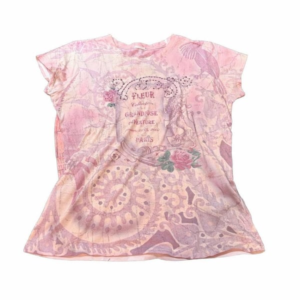 Vintage Fleur Collection Grandiose Overture Paris Pink Embellished Graphic T-Shirt
