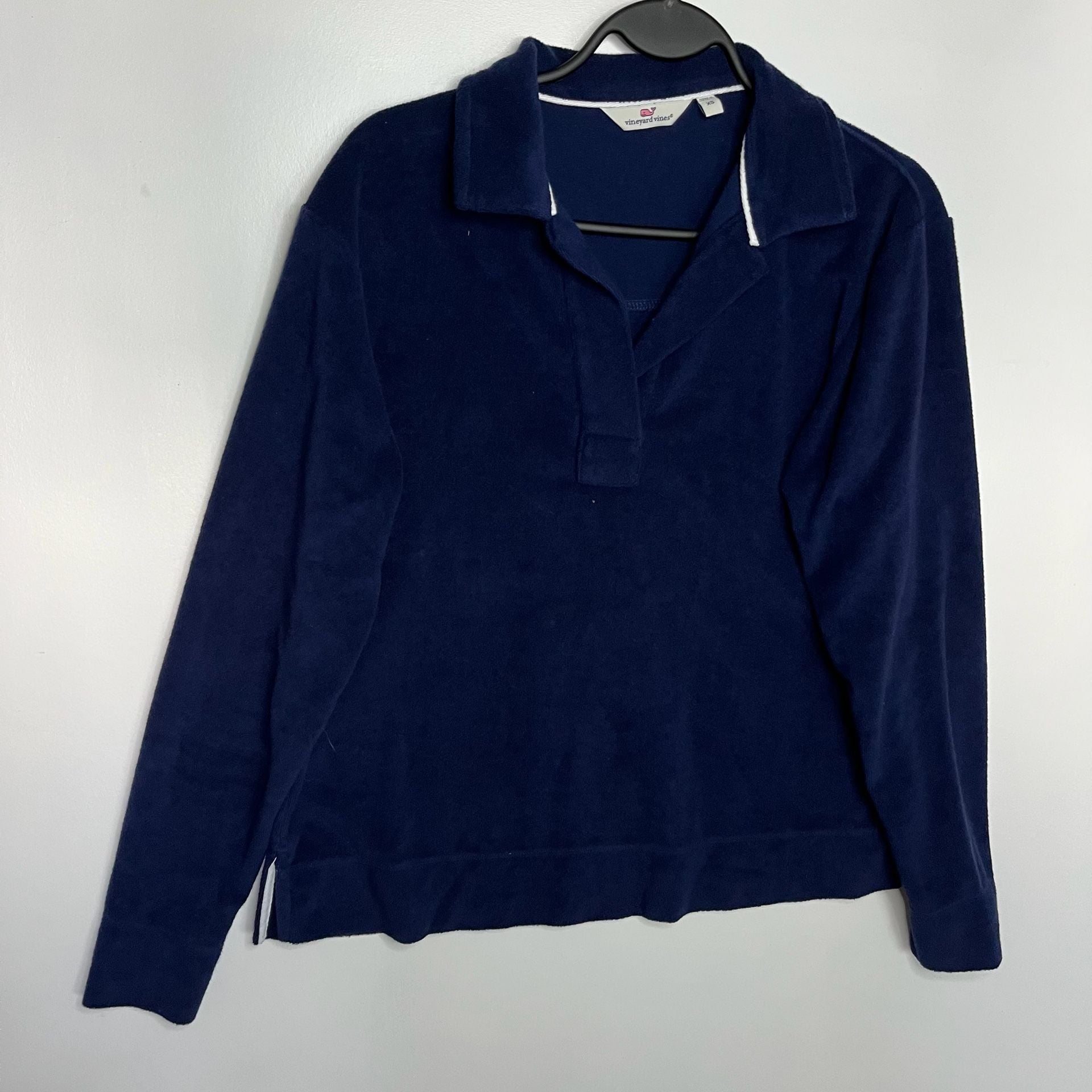 Vineyard Vines Terry Cloth Long Sleeve Polo Navy Blue Size XS 8