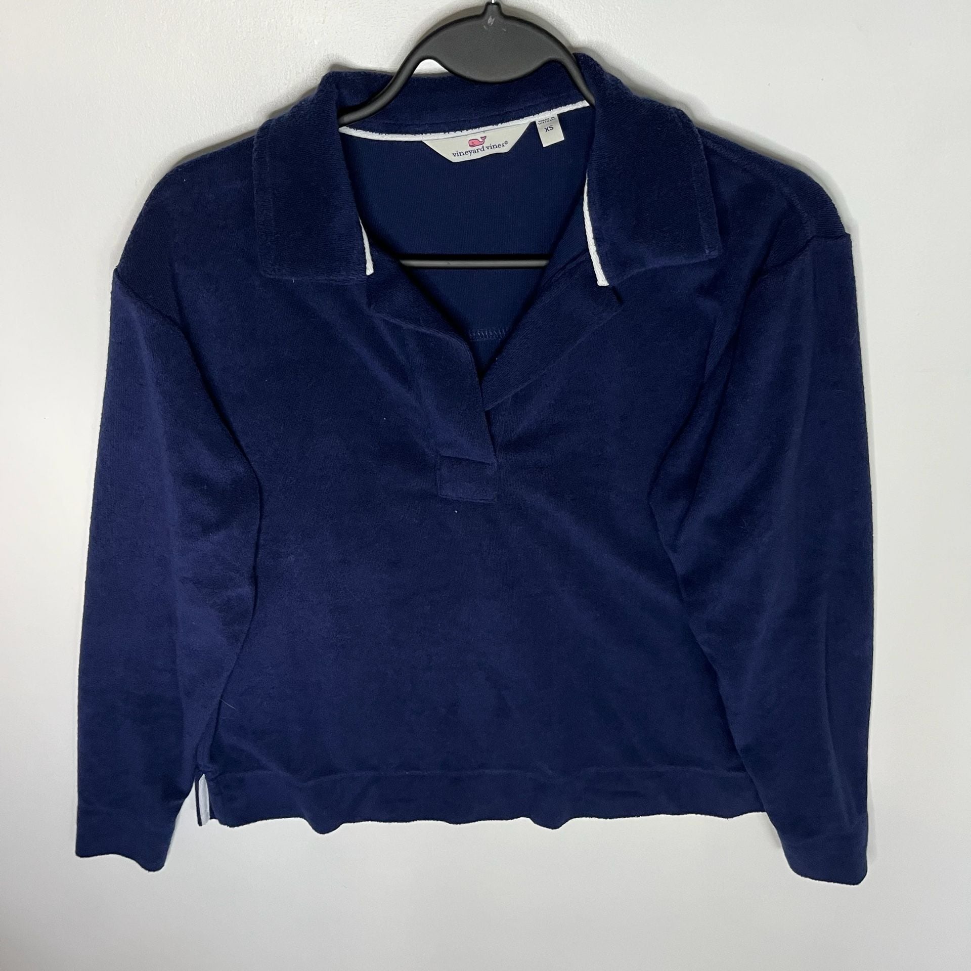 Vineyard Vines Terry Cloth Long Sleeve Polo Navy Blue Size XS 9