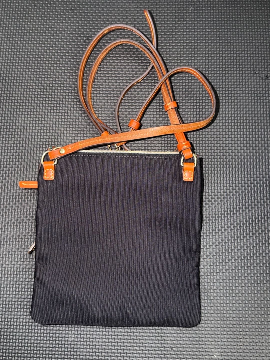 Dooney & Bourke Black Nylon Triple Zip Crossbody Bag with Tan Leather Trim 3