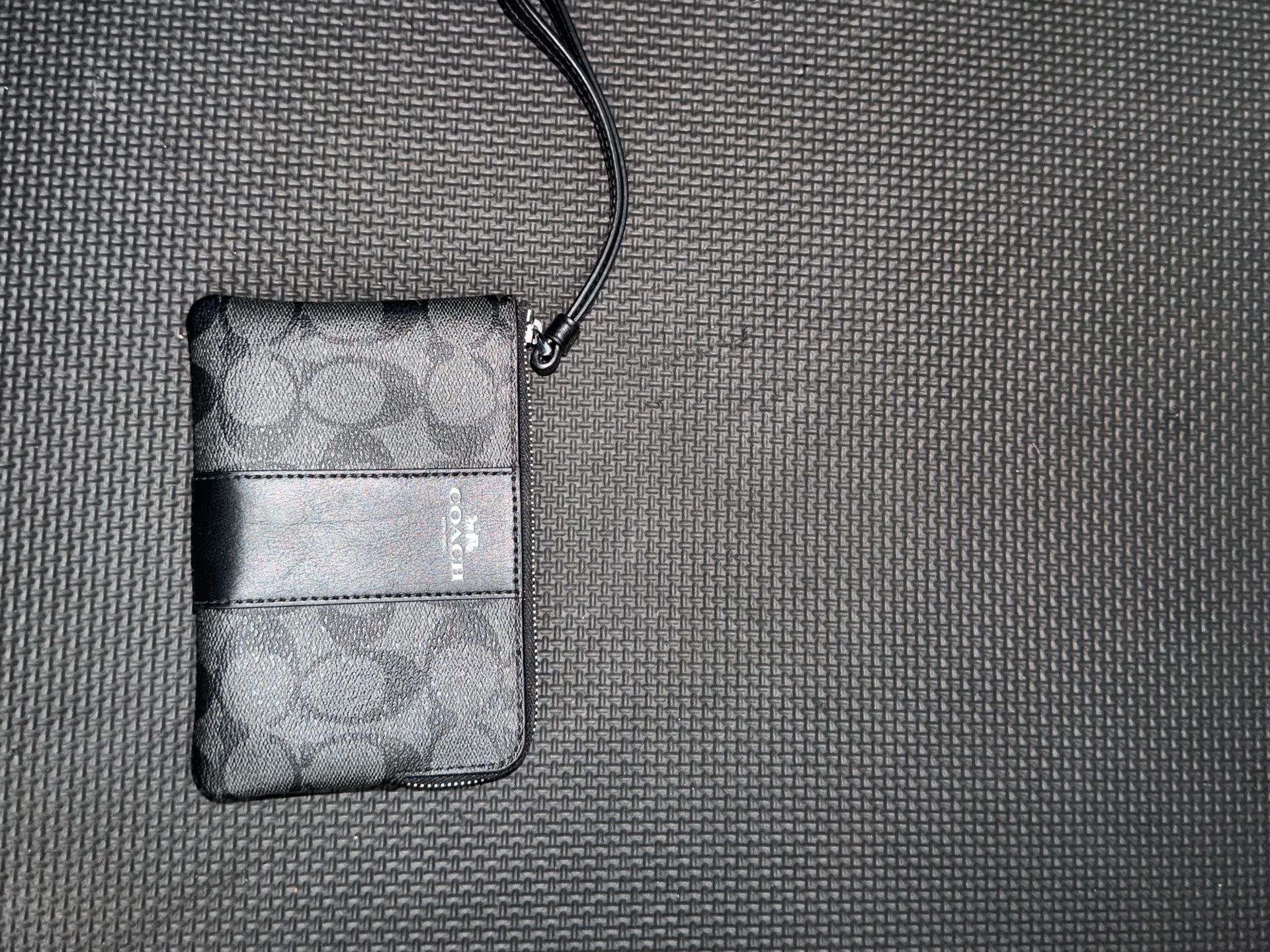 Coach Corner Zip Wristlet In Signature Canvas Black Smoke Black 1