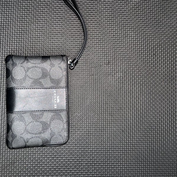 Coach Corner Zip Wristlet In Signature Canvas Black Smoke Black