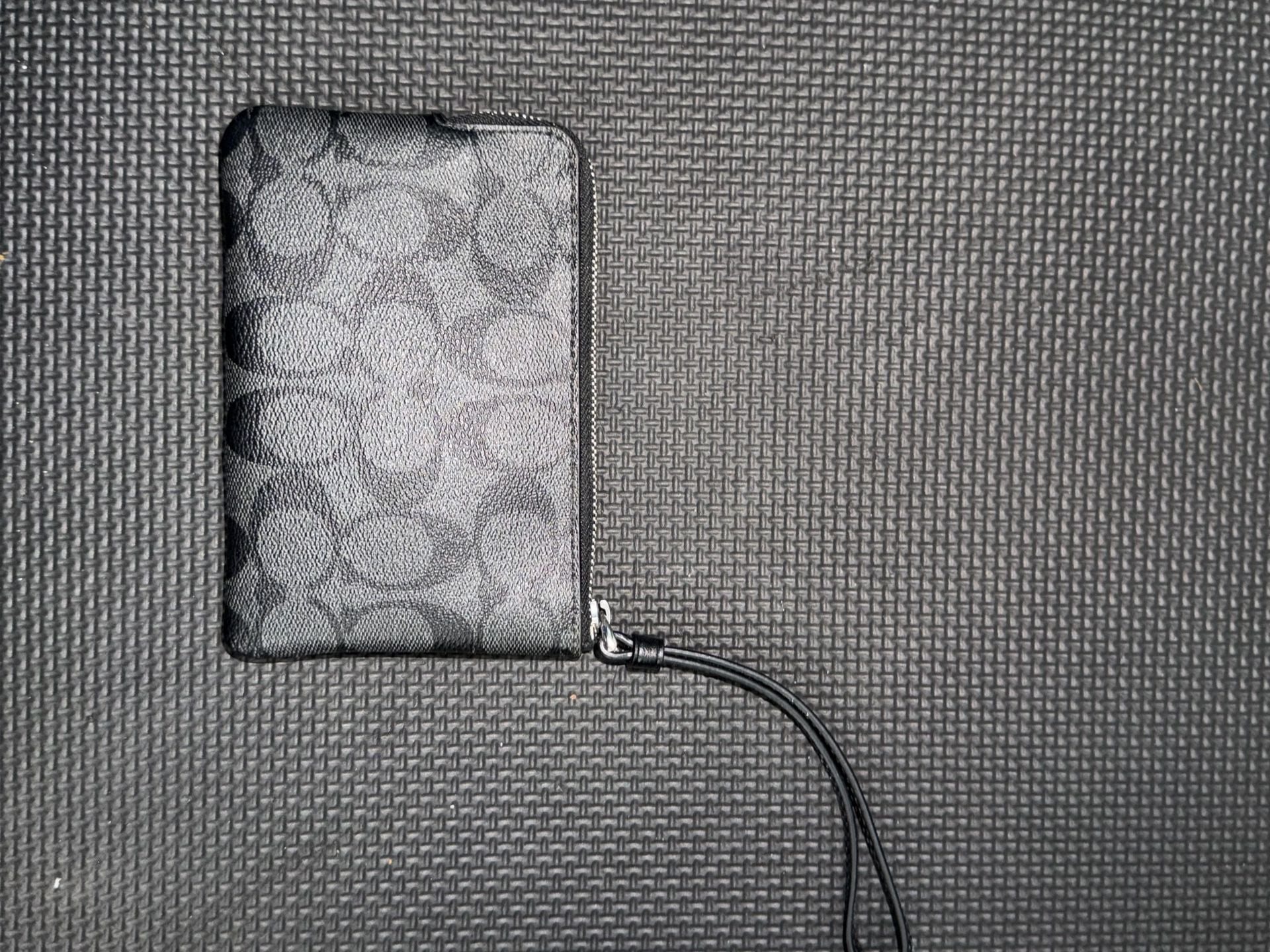 Coach Corner Zip Wristlet In Signature Canvas Black Smoke Black 2