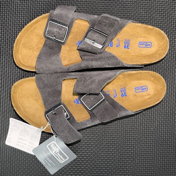 Birkenstock Arizona Soft Footbed Suede Sandals Grey Size 39