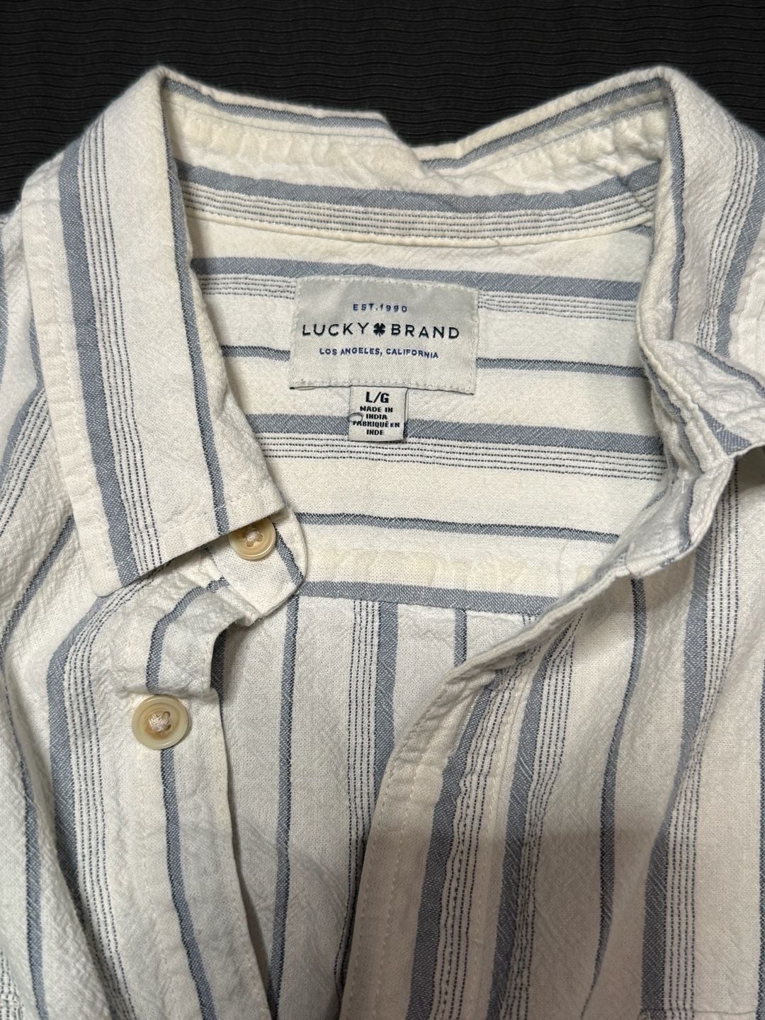 Lucky Brand Men's White Blue Striped Short Sleeve Button-Up Shirt Size L 2
