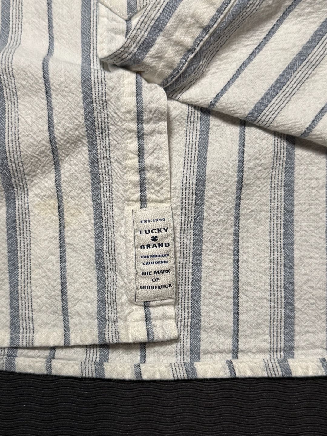 Lucky Brand Men's White Blue Striped Short Sleeve Button-Up Shirt Size L 4