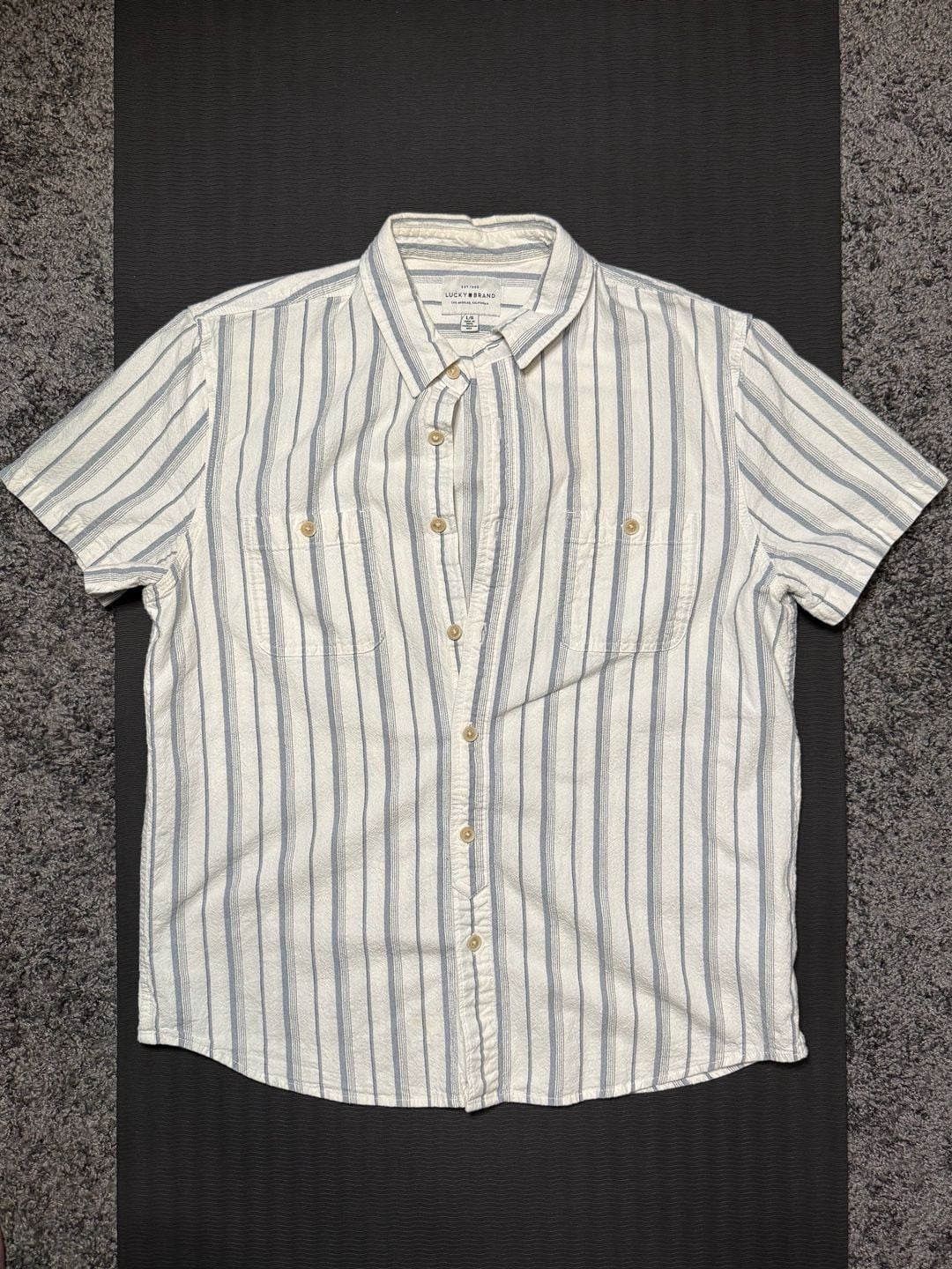 Lucky Brand Men's White Blue Striped Short Sleeve Button-Up Shirt Size L 5