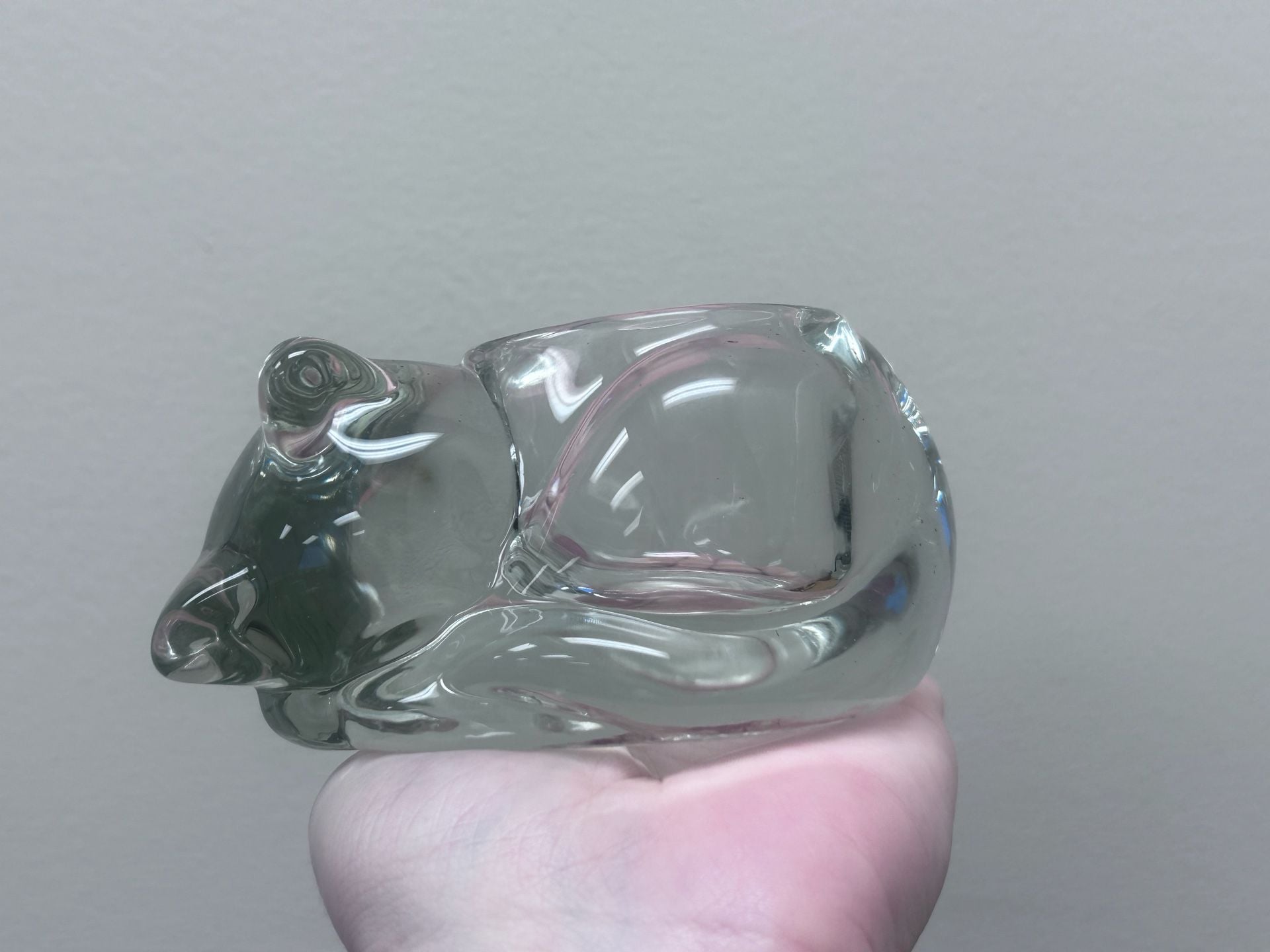 Vintage Indiana Glass Clear Glass Sleeping Cat Votive Candle Holder 1