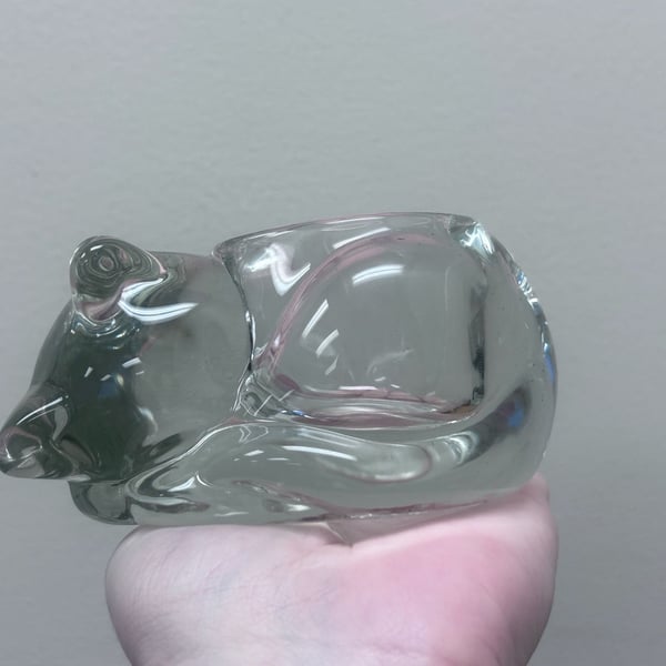 Vintage Indiana Glass Clear Glass Sleeping Cat Votive Candle Holder