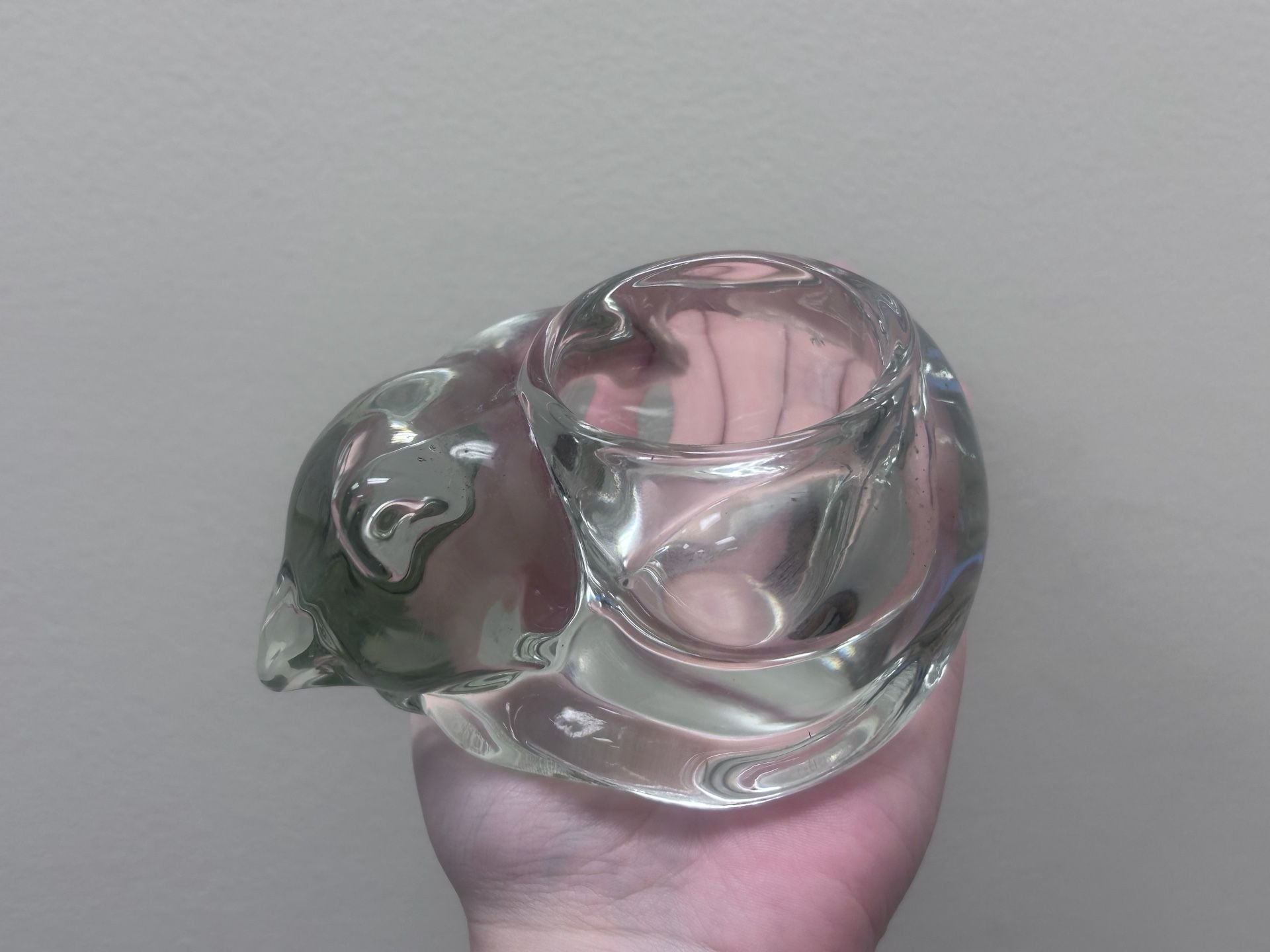 Vintage Indiana Glass Clear Glass Sleeping Cat Votive Candle Holder 2