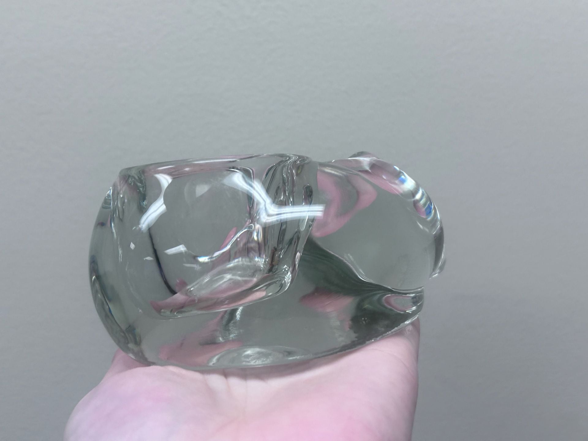 Vintage Indiana Glass Clear Glass Sleeping Cat Votive Candle Holder 3