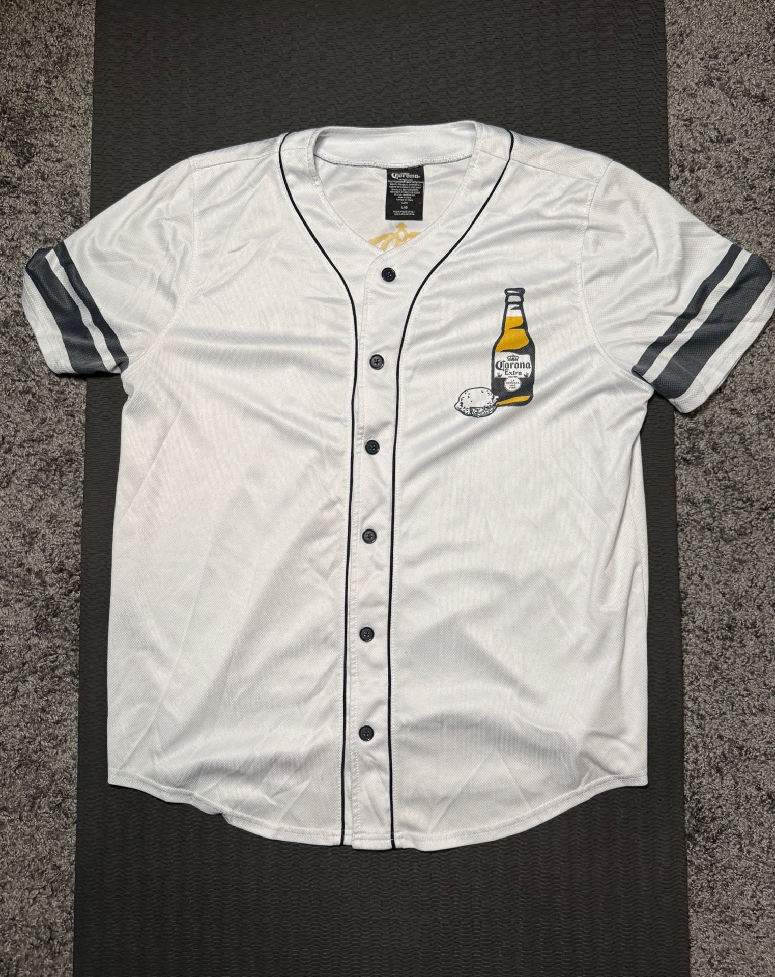 Corona Extra White Baseball Jersey Button-Up Shirt with Lime and Number 25 - Men's Size L 2