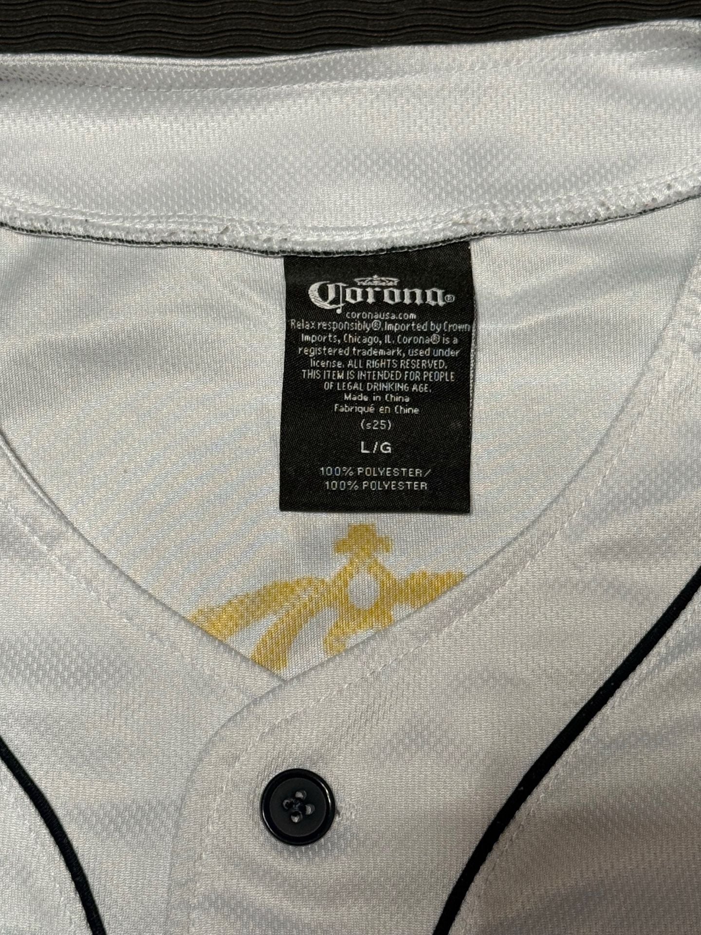 Corona Extra White Baseball Jersey Button-Up Shirt with Lime and Number 25 - Men's Size L 3