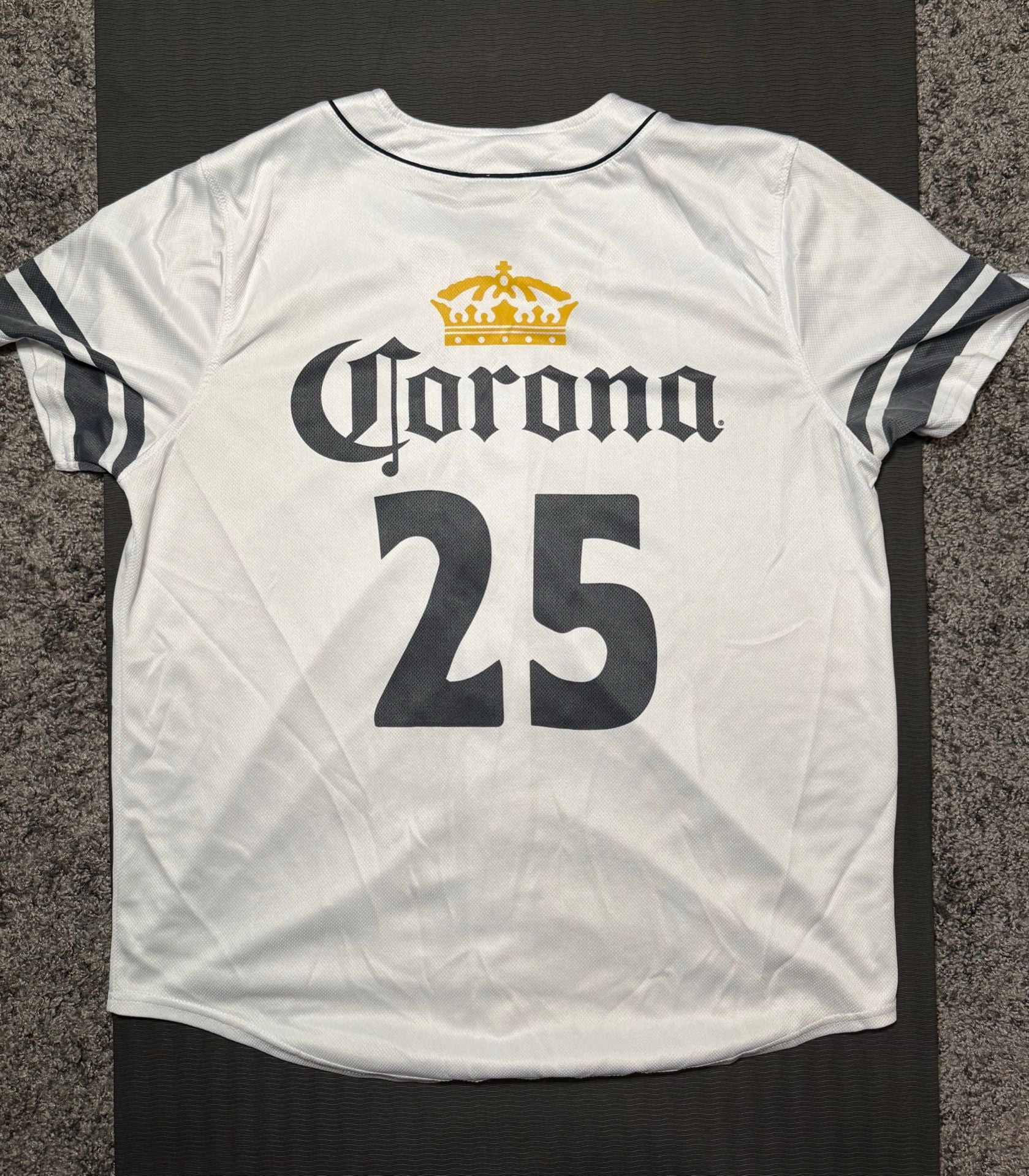 Corona Extra White Baseball Jersey Button-Up Shirt with Lime and Number 25 - Men's Size L 5