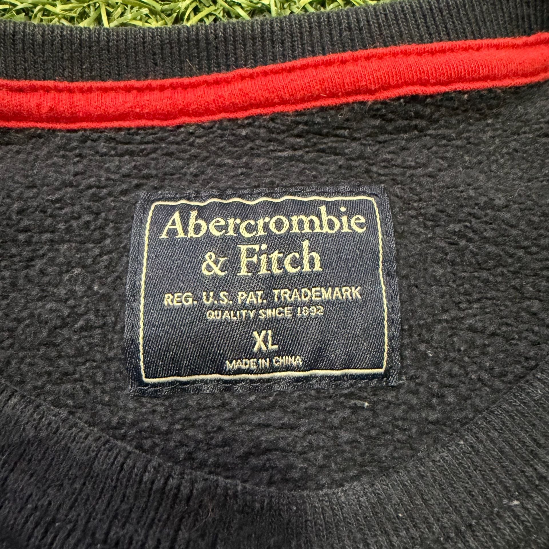 Abercrombie & Fitch Vintage Logo Patch Stripe Sleeve Crewneck Sweatshirt Navy 4