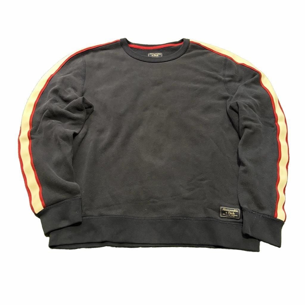 Abercrombie & Fitch Vintage Logo Patch Stripe Sleeve Crewneck Sweatshirt Navy 2