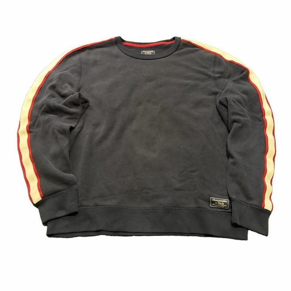 Abercrombie & Fitch Vintage Logo Patch Stripe Sleeve Crewneck Sweatshirt Navy