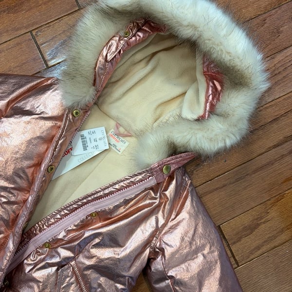 Crewcuts Everyday Metallic Pink Primaloft Fishtail Parka Jacket with Faux Fur Hood