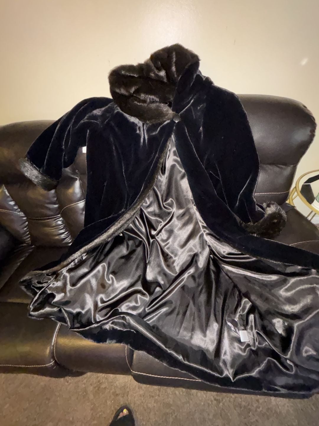 Dennis Basso Womens Black Faux Fur Hooded Coat with Faux Mink Trim 3