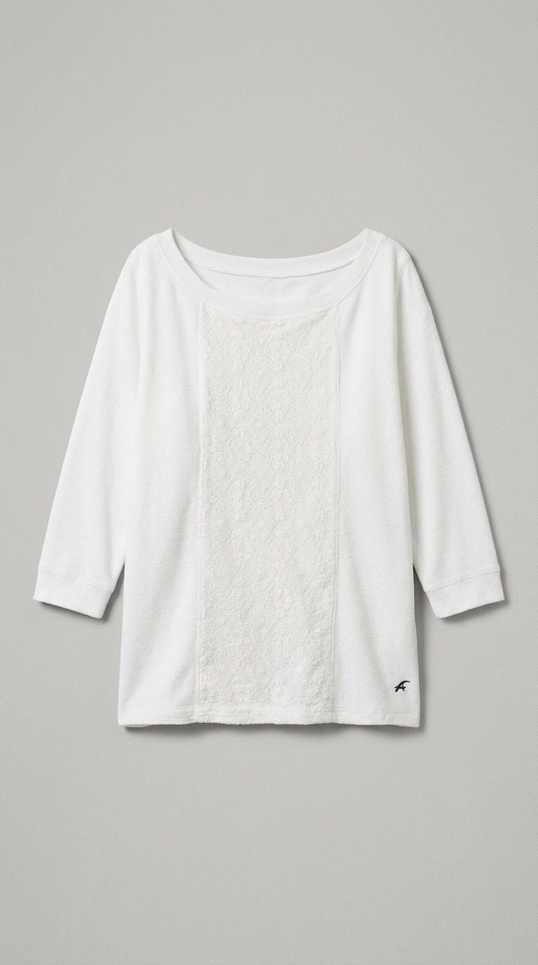 Y2K Hollister White Lace Panel Boatneck 3/4 Sleeve Top Size S 2