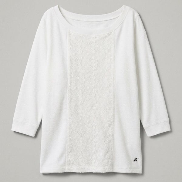 Y2K Hollister White Lace Panel Boatneck 3/4 Sleeve Top Size S