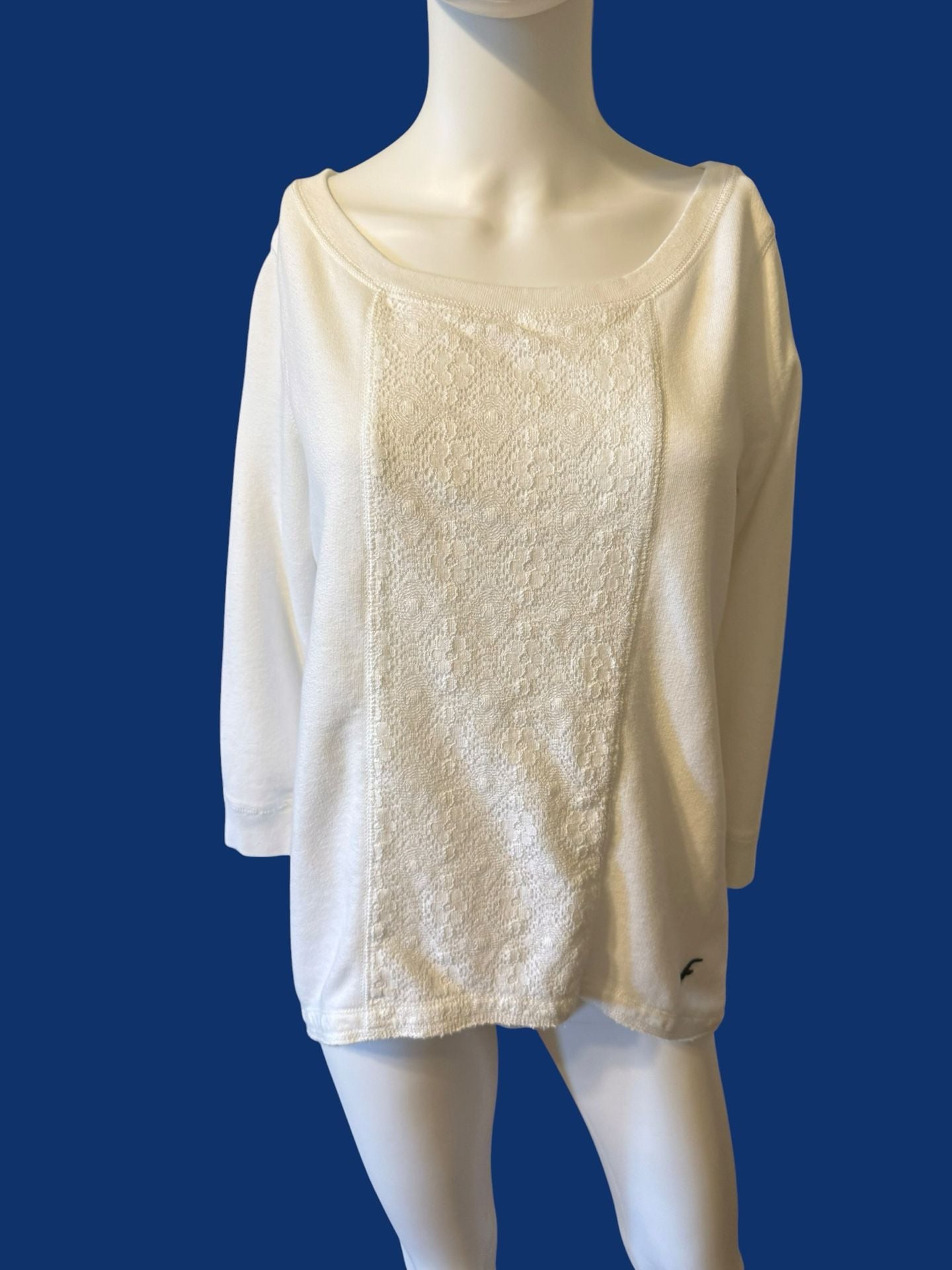 Y2K Hollister White Lace Panel Boatneck 3/4 Sleeve Top Size S 3