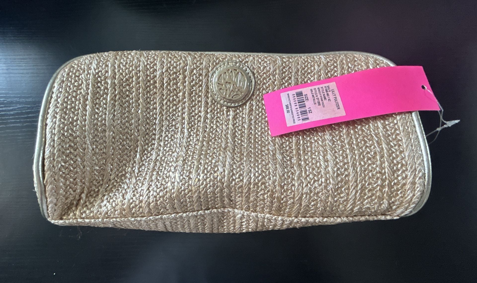 Lilly Pulitzer Berkeley Straw Pouch Gold Metallic Cosmetic Bag 3