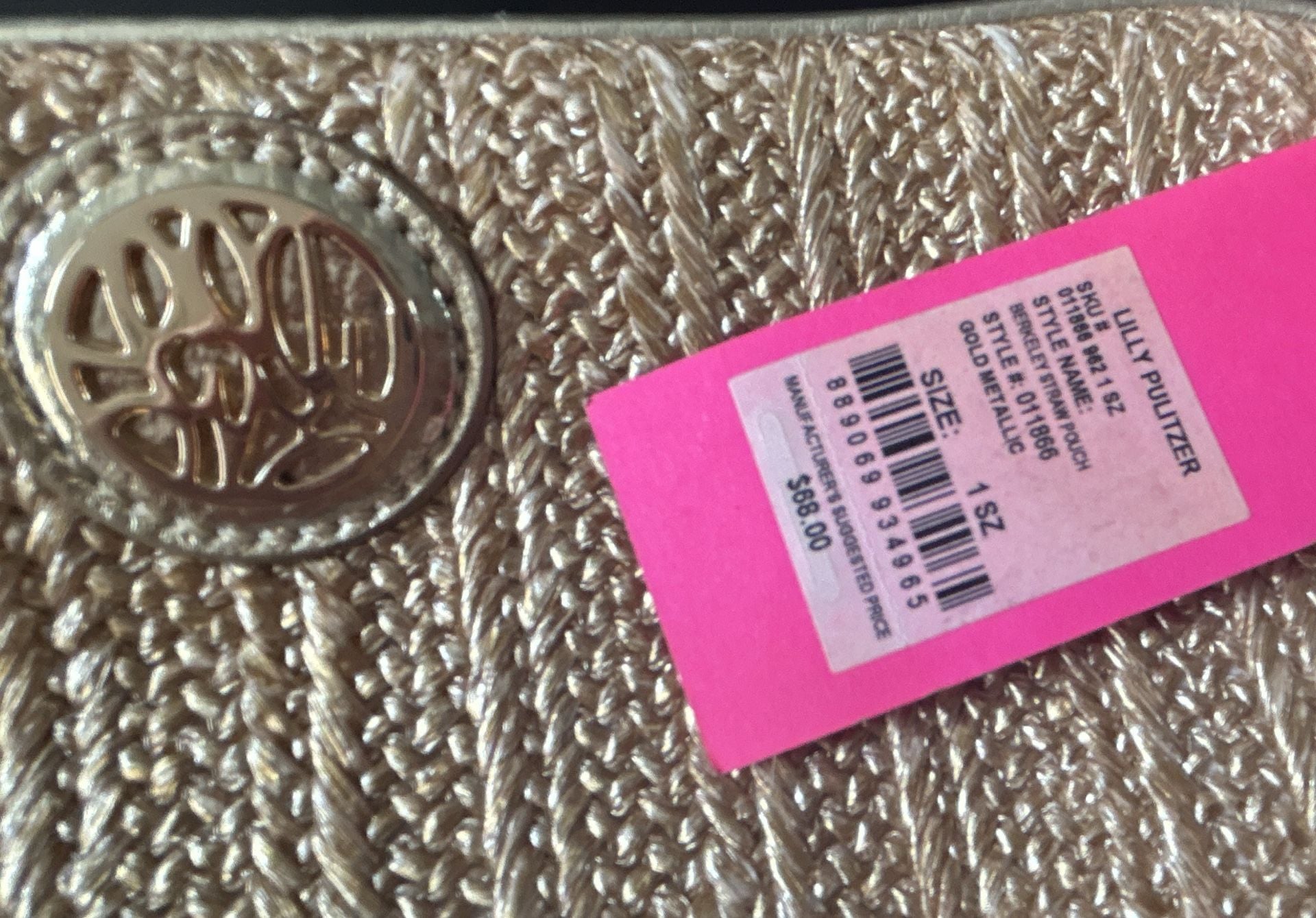 Lilly Pulitzer Berkeley Straw Pouch Gold Metallic Cosmetic Bag 4