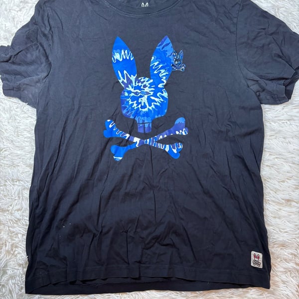 Psycho Bunny Black Blue Camo Skull & Crossbones Graphic Pima Cotton T-Shirt