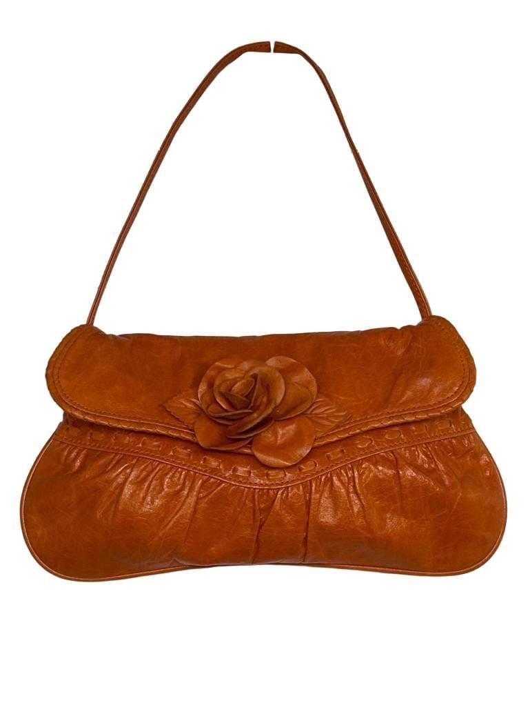 Y2K MINT Junior Drake Orange Leather 3-D Rose Flower Shoulder Bag, Collectible
4