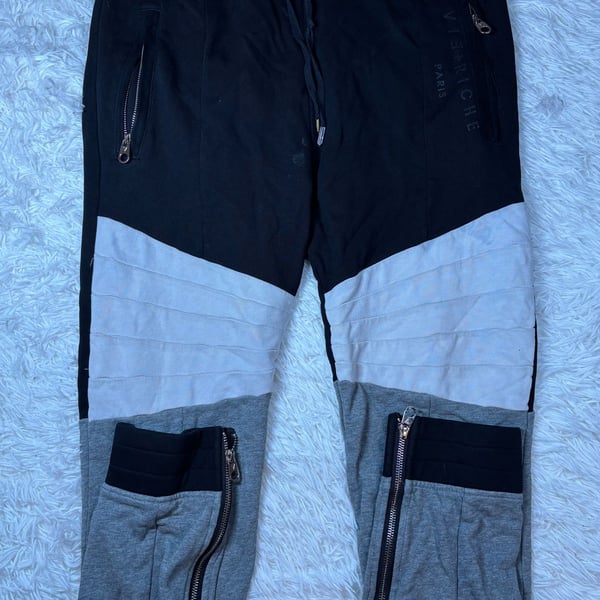 VIE+RICHE Paris Colorblocked Zipped Jogger Sweatpants Black Grey White
