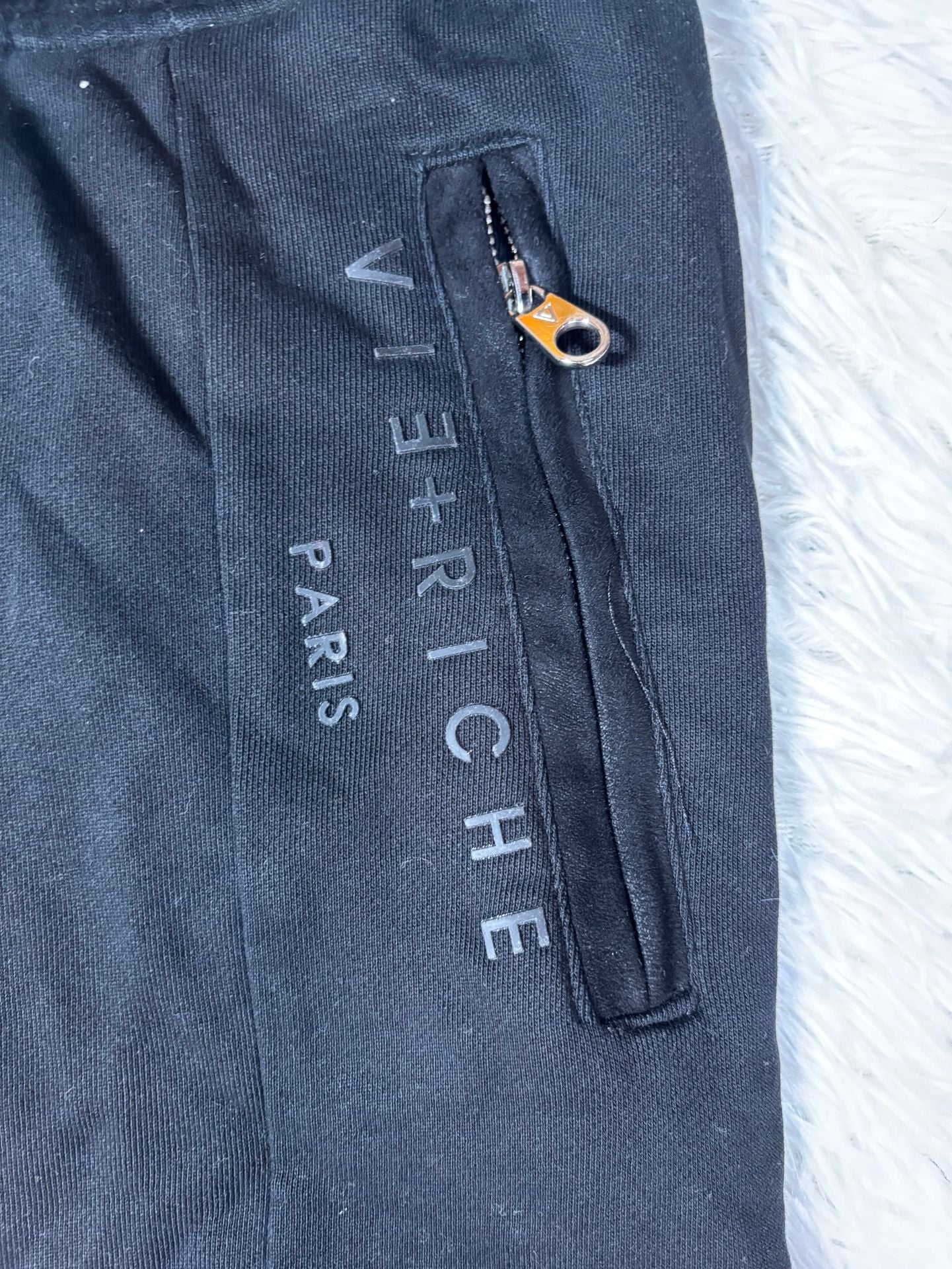 VIE+RICHE Paris Colorblocked Zipped Jogger Sweatpants Black Grey White 4