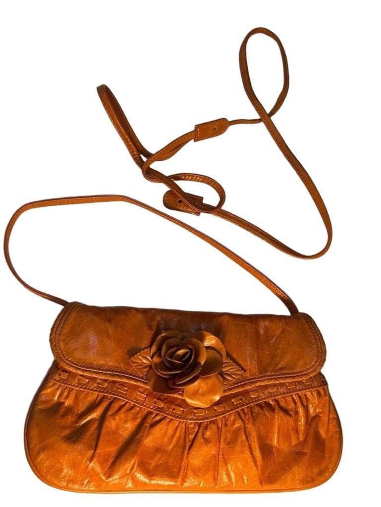 Y2K MINT Junior Drake Orange Leather 3-D Rose Flower Shoulder Bag, Collectible
11