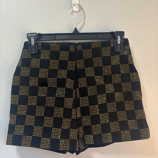 Cloud Ten Black And Gold Studded Checkerboard Shorts Size S