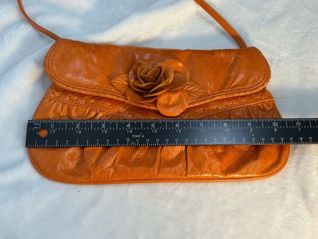 Y2K MINT Junior Drake Orange Leather 3-D Rose Flower Shoulder Bag, Collectible
13