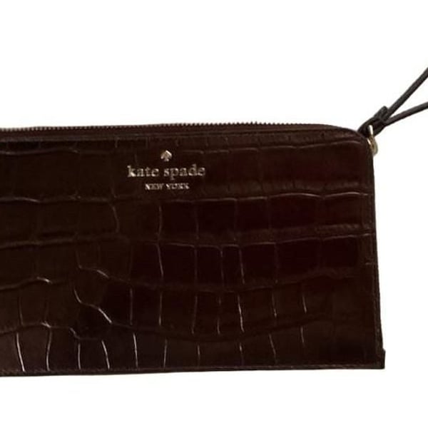 Kate Spade New York Brown Croc Embossed Leather Wristlet Pouch