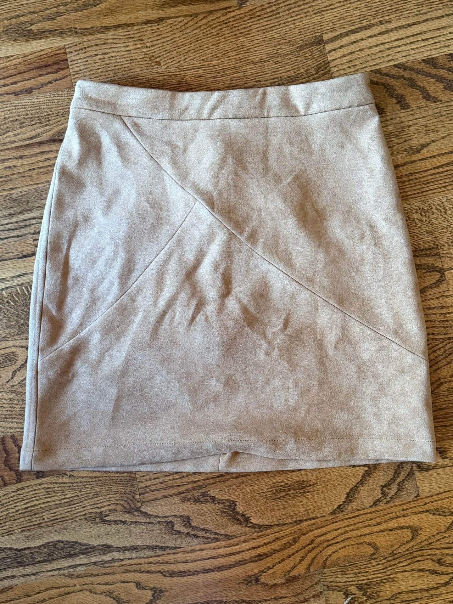 Tan Faux Suede Mini Skirt Size L Beige 2
