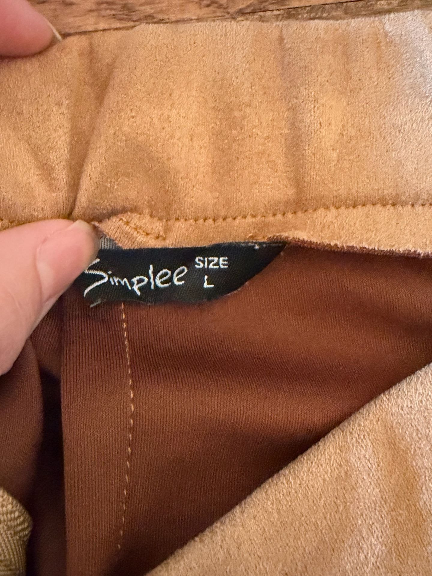 Tan Faux Suede Mini Skirt Size L Beige 3