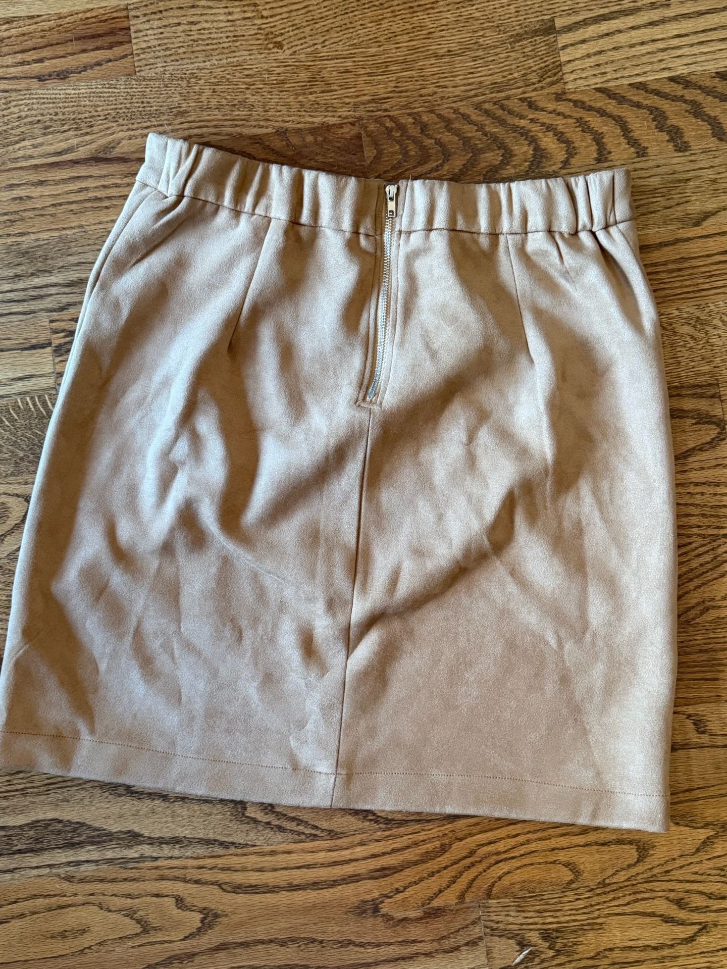 Tan Faux Suede Mini Skirt Size L Beige 4