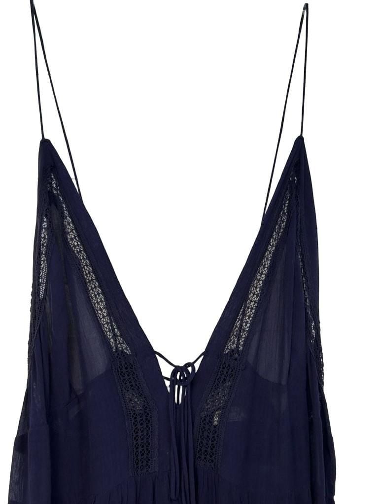 Free People Navy Blue Sheer V-Neck Lace Trim Babydoll Slip Dress 3