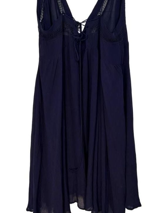 Free People Navy Blue Sheer V-Neck Lace Trim Babydoll Slip Dress 6