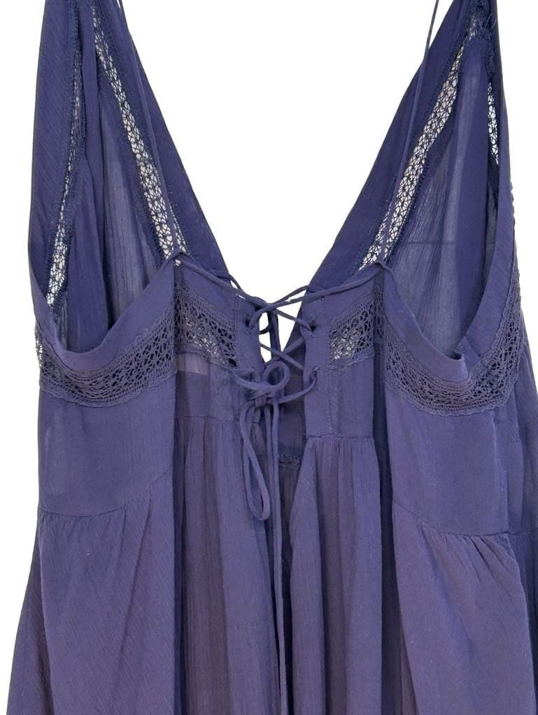 Free People Navy Blue Sheer V-Neck Lace Trim Babydoll Slip Dress 7